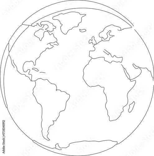 Outline Simple Globe World Map Geography Continent Travel Earth Illustration
