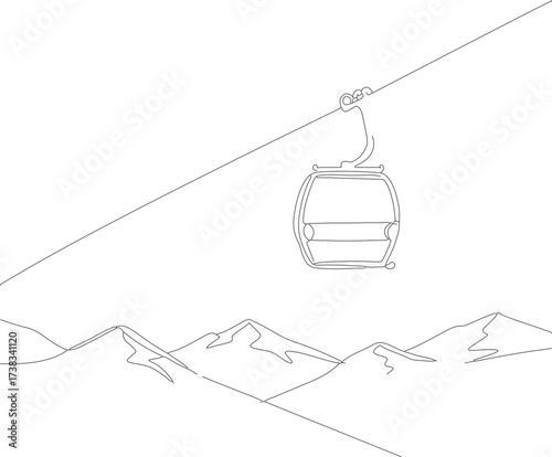 Minimalist Outline Cable Car Mountain View Landscape Illustration Graphic