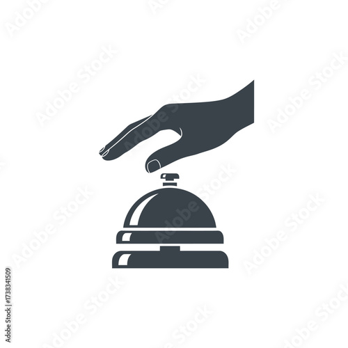 Illustration of a hand pressing a service bell, isolated on white.
