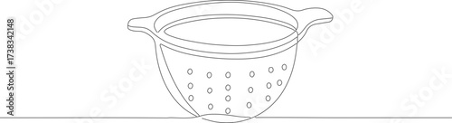 Minimalist Outline Continuous Line Drawing Colander Kitchen Utensil Simple Illustration