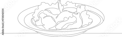 Simple Line Art Salad Bowl with Lettuce Leaf and Chicken Meat