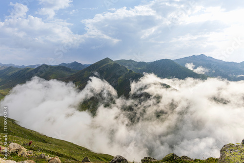 loud-covered peak rising above the valley, Camlihemsin., Rize, Turkey