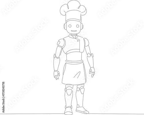 Outline Drawing Chef Robot Character Illustration with Culinary Theme