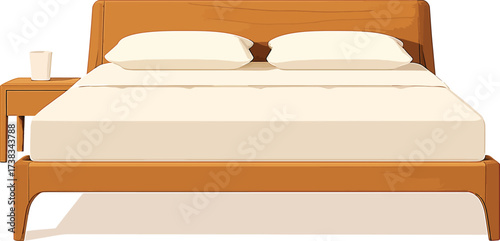Modern wooden bed with fresh white linens invites peaceful slumber and restful nights in a relaxing and minimalist bedroom setting, promoting wellness