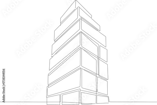 Simple Outline Minimalist Building Design with Cubist Shapes Architectural Illustration