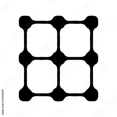 Black and white grid design with a network of interconnected shapes