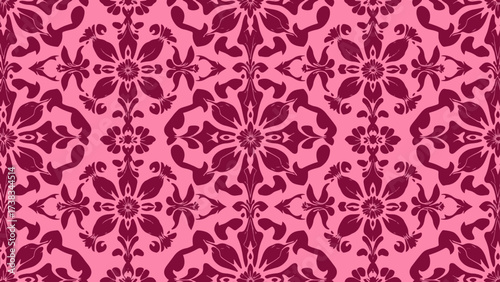 Seamless Victorian damask vector background with decorative antique floral motifs