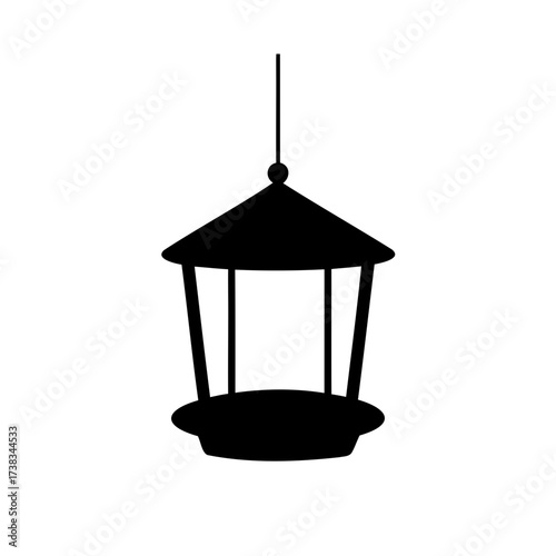 Simple black and white silhouette of a hanging gazebo bird feeder design
