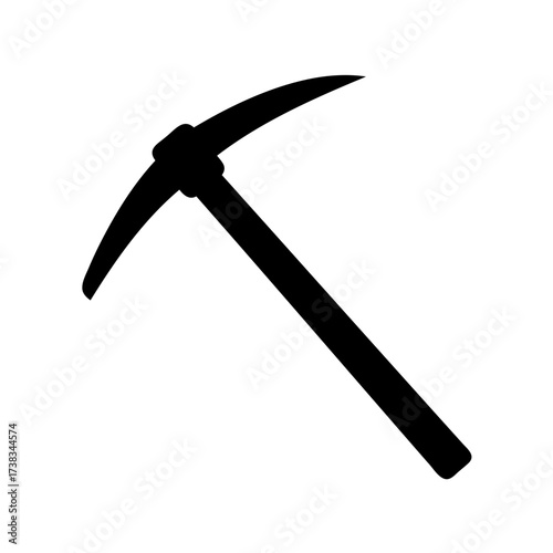 Stylized black silhouette of a pickaxe representing mining, construction, or hard work
