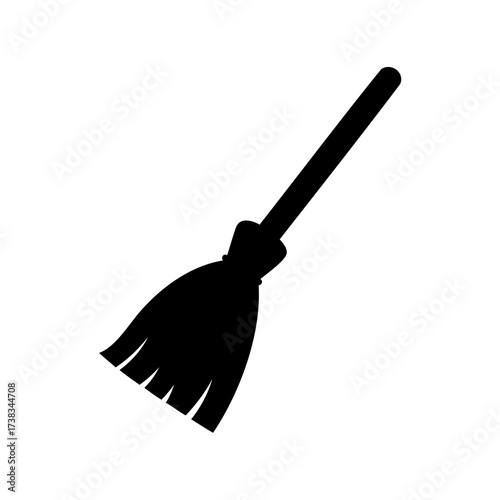 Simple black broom silhouette isolated on a clean white background illustration