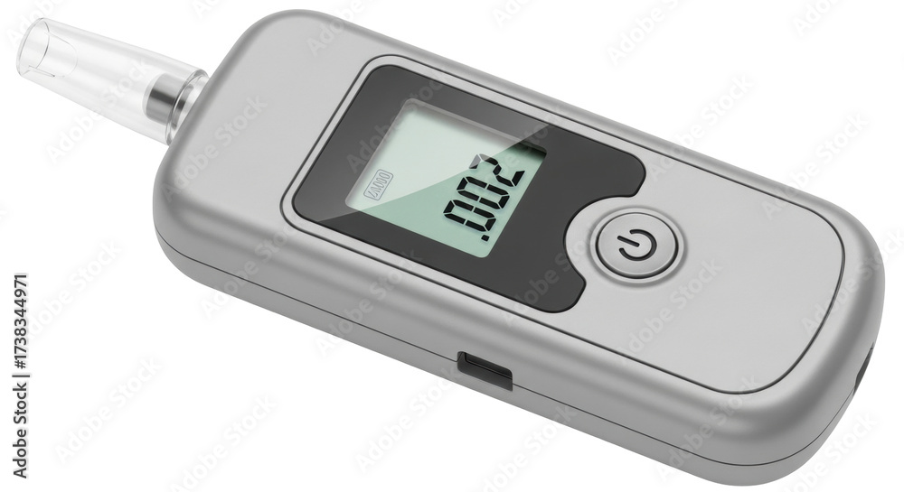 Obraz premium Isolated breathalyzer device for personal use, showing low alcohol level and ready button