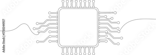 Minimalist Outline Microchip Illustration Technology Circuit Board Integrated System Design
