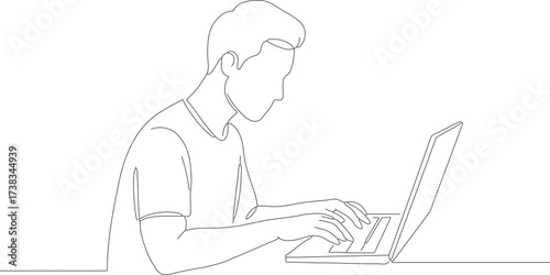 Minimalist Continuous Line Illustration of Man Typing on Laptop Computer