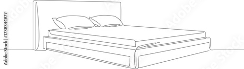 Minimalist One Line Bed with Pillow Illustration for Home Decoration
