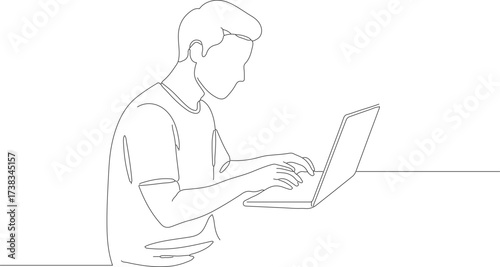 Minimalist Continuous Line Illustration of a Man Typing on a Laptop Computer