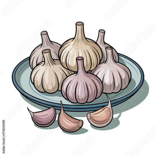 Fresh, raw garlic and onions are healthy vegetables used as a vegetarian spice and seasoning ingredient