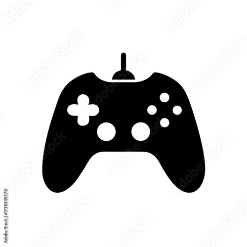 Illustration of a black game controller on transparent background silhouette
