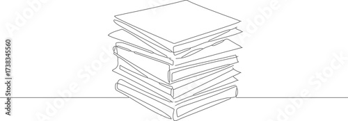Minimalist Single Line Continuous Drawing Stack of Books Education Object