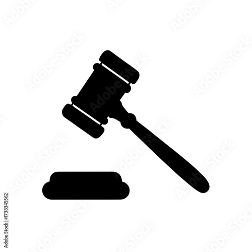 Silhouette of a gavel and striking block on transparent background