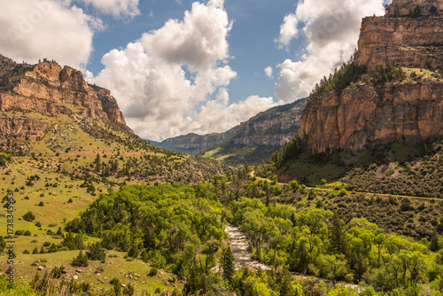 Landscape of Ten Sleep Canyon with Canyon Creek in the Southern Bighorn Mountains of Wyoming, USA
