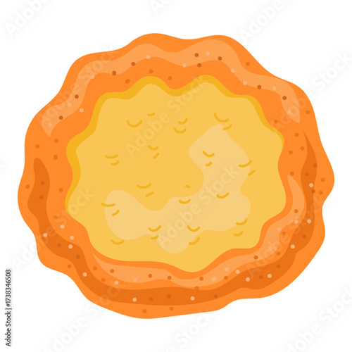 Cheese bread with golden brown crust and melted cheese in the middle. Vector flat illustration isolated on white background for menus and food projects