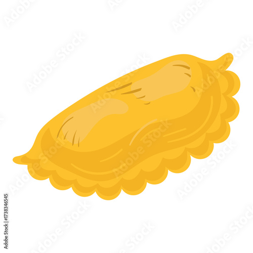 Yellow baked patty pastry in flat style with shading. Vector illustration of traditional European cuisine snack. Isolated image of bun on white background for menus and food projects