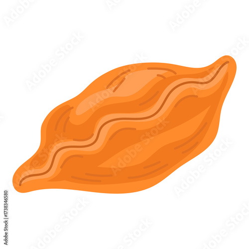 Brown baked patty pastry with shading. Vector flat illustration of traditional European cuisine snack. Isolated image on white background for menus and food projects.