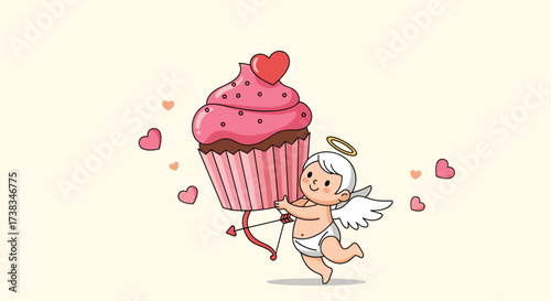 A little cupid helps you deliver a sweet valentine's day cupcake.