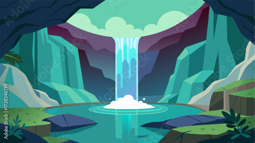 A tranquil pool awaits at the base of a stunning waterfall marking the entrance to a hidden grotto of natural beauty.