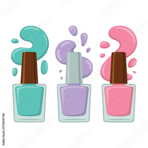 Colorful beauty set of nail polish and cosmetic bottles for manicure and care