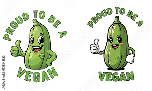 "Cute Vegan Zucchini Characters - Proud to Be Vegan Plant - Based Humor Graphic"