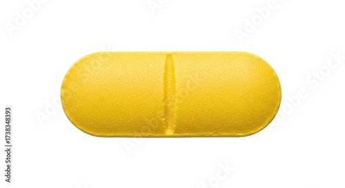 Cuadro en lienzo Isolated yellow oblong pill, close-up view of pharmaceutical tablet or vitamin c