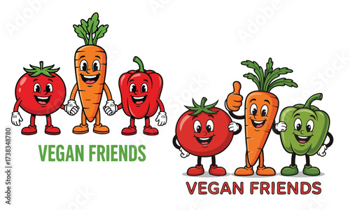 Funny Vegetable Characters for Vegan Food - Healthy Kids Design