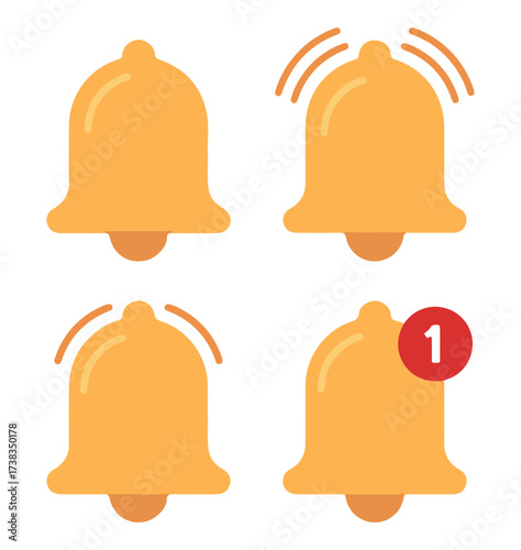 Notification Bell Icon Set – Symbols of Alerts, Updates, and User Interface Activity