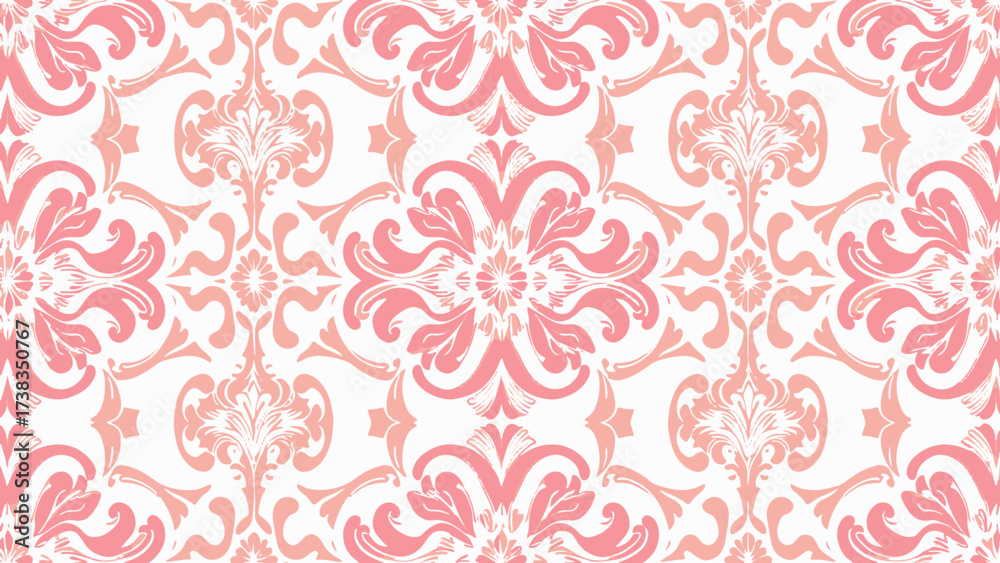 Fototapeta premium Floral pattern. Wallpaper baroque, damask. Seamless vector background. Pink and white ornament