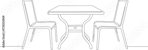 Minimalist Outline Dining Table with Two Chairs Furniture Illustration