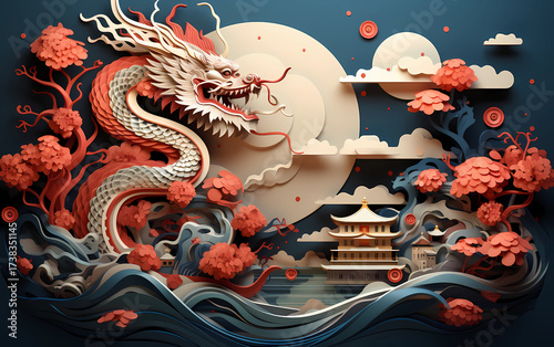 chinese dragon with lanterns