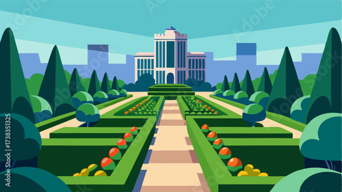 A striking contrast to its modern surroundings the highrise garden boasts a classic English garden feel with manicured hedges and blooming flower beds.