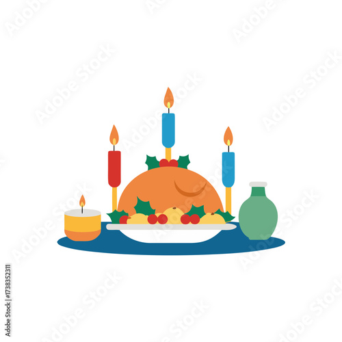 a festive christmas dinner table laden with a turk