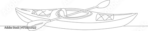 Line Art Detailed Kayak with Paddle Icon, Sporting Adventure Watercraft