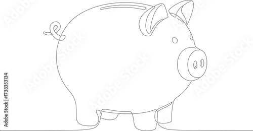 Line Art Outline Piggy Bank Savings Concept for Financial Security