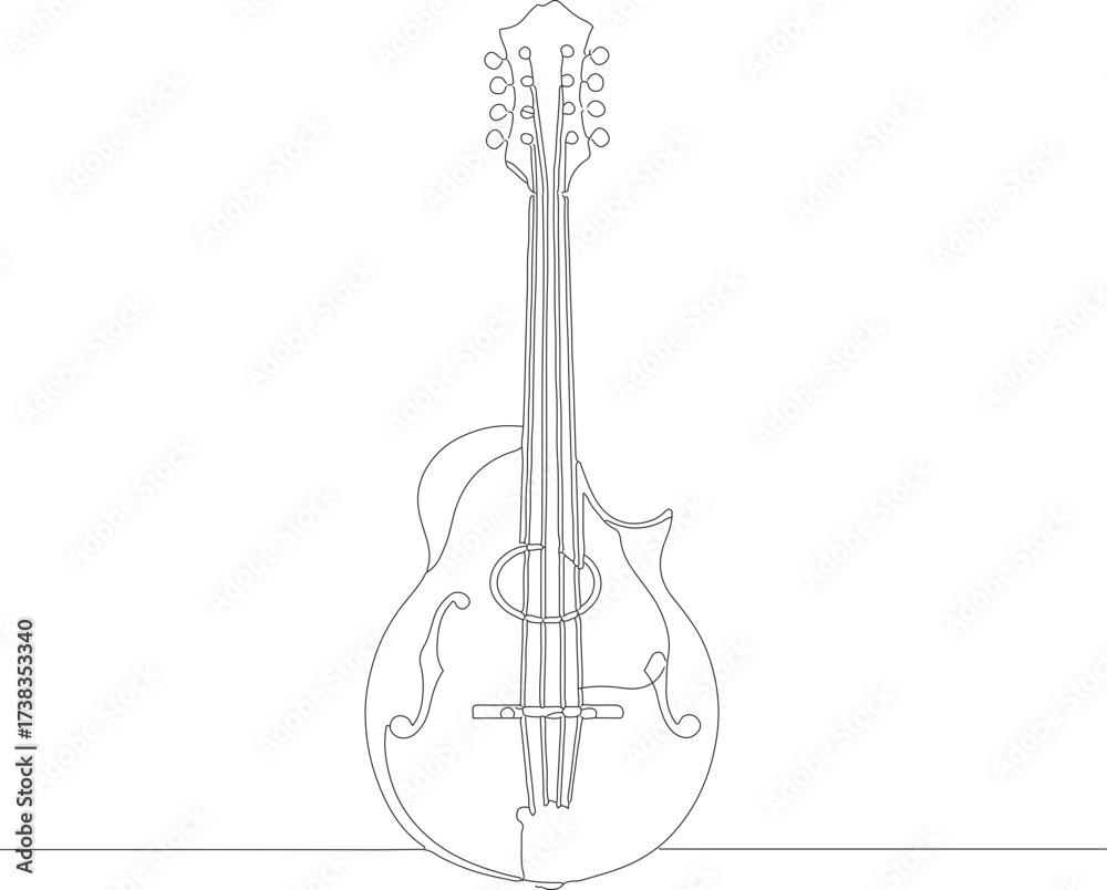 Fototapeta premium Outline Handdrawn Intricate Mandolin Musical Instrument Stringed Instrument Detailed Illustration
