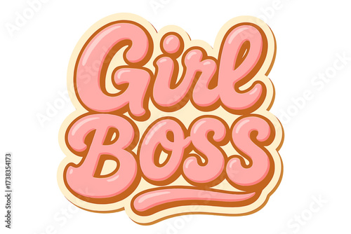 Girl Boss groovy retro 70s lettering. Vintage pink typography for T-shirt design, sticker, poster. Hand drawn feminist quote for female empowerment and entrepreneurship.