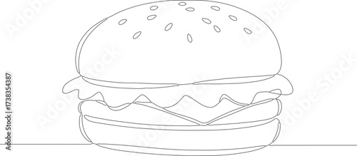 Minimalist One Line Style Burger with Sesame Seed Food Illustration