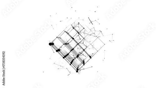 Halftone animation of squares, diamonds, and dots. Maze icon. Randomly rotating Cube with monochrome point. Puzzle design. Alpha channel. Cosmic body. Technology, medicine, business. QuickTime, 4K.