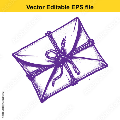 Vector art of hand drawn illustration of a letter or package tied with string