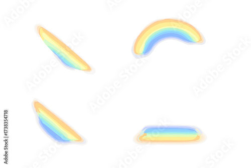 Rainbow reflection light prism effect set. Hologram glass dispersion and crystal flare leak shadow overlay. Abstract spectrum light refraction vector for ethereal design.