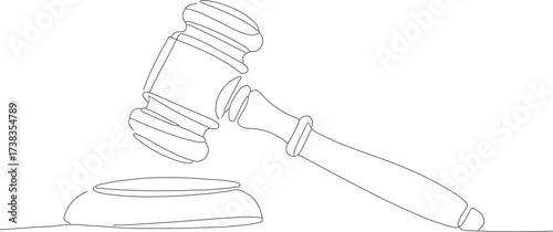 Minimalist Single Line Art Gavel Depicting Law and Justice System Icon