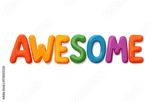 Awesome word made from colorful modeling clay. 3D plasticine effect lettering. Playful children's typography design. Handmade alphabet font for kids. Fun cartoon illustration.