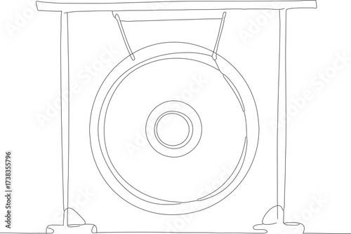 Line Art Detailed Gong Instrument on Stand Asian Musical Object